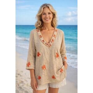 Barbara Gerwin 100% Linen Embroidered Tunic – Size Medium